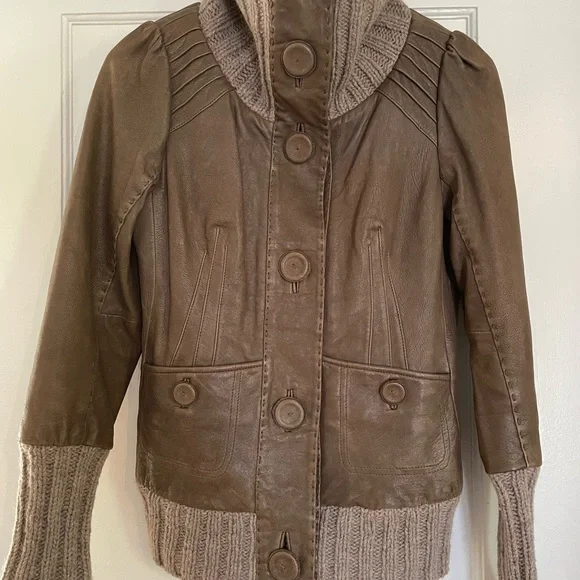 Mackage Brown Leather Jacket with Tan Accents size Small - Picture 6 of 11
